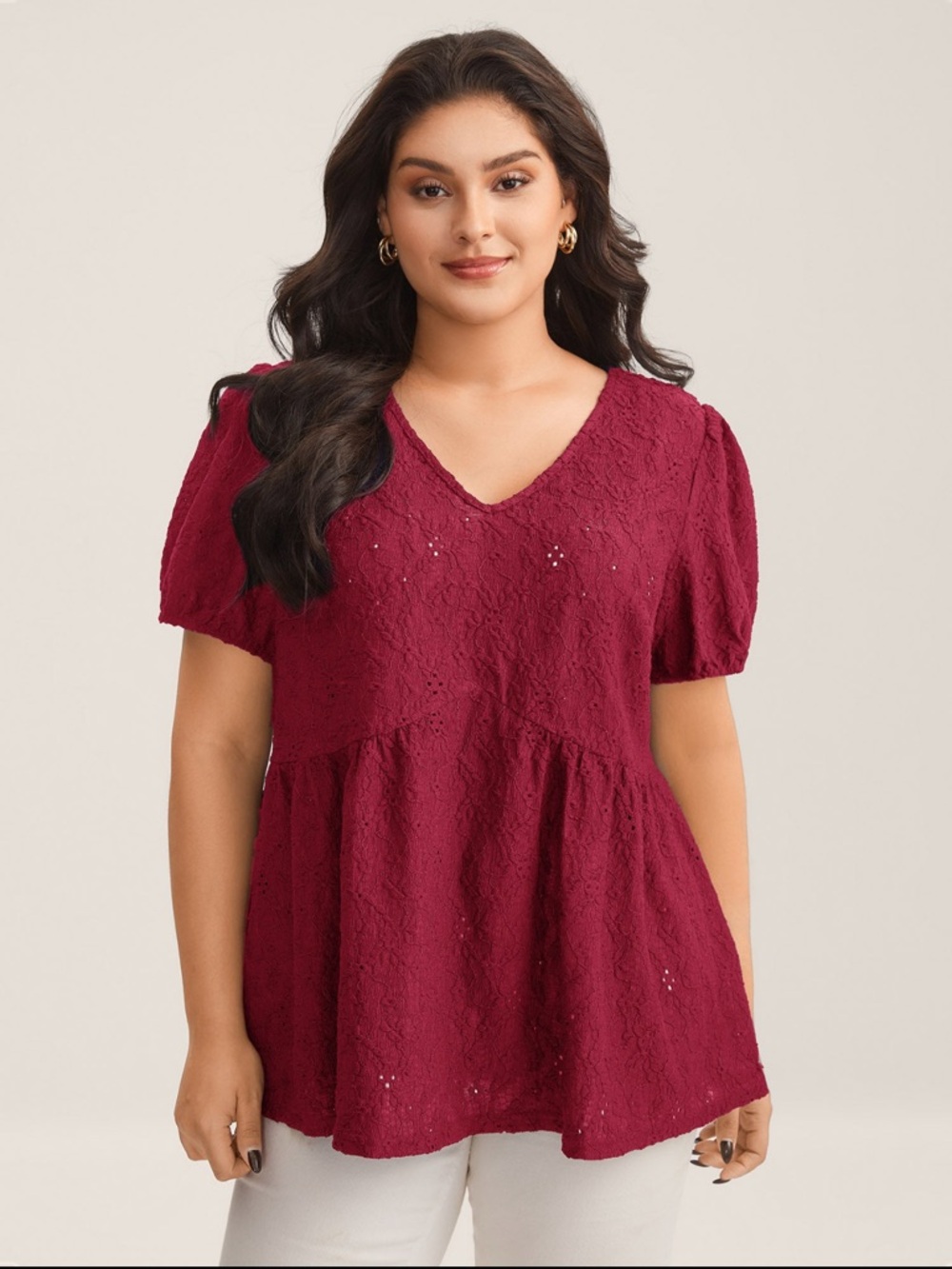 BloomChic V-Neck Burgundy Back Tie Textured Top size 1X (14-16)